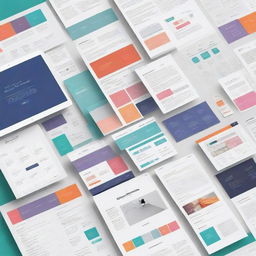 A collage of various web design elements including typography, color palettes, wireframes, and website mockups.