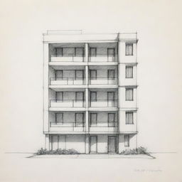 A simple, clean architectural sketch of a four-story building.