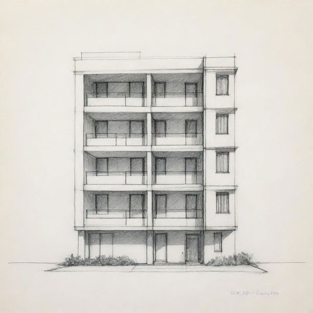 A simple, clean architectural sketch of a four-story building.