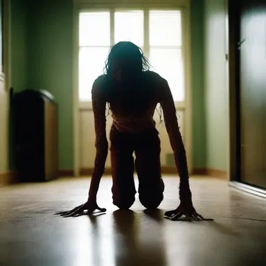 As the eerie music played, the possessed character in the horror movie contorted into a terrifying walkover pose, foreshadowing the evil to come.