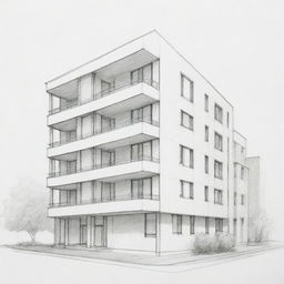 A simple, clean architectural sketch of a four-story building.