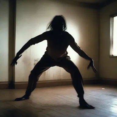 As the eerie music played, the possessed character in the horror movie contorted into a terrifying walkover pose, foreshadowing the evil to come.