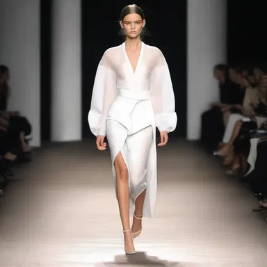 The broody runway model exuded an air of mystery and elegance as she walked down the catwalk.