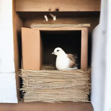 The rustic farmhouse had a cozy corner with a broody nestled in a straw-filled nesting box.