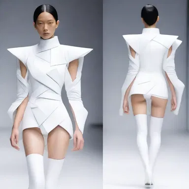 The designer's avant-garde collection featured unconventional sleeves that resembled enarthrodial joints, creating a unique and futuristic aesthetic.