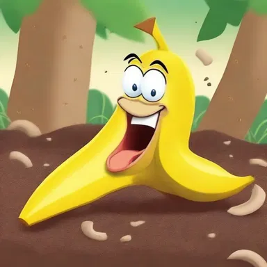 In the cartoon, the character slipped on a banana peel and landed on his back with his superficies covered in dirt.
