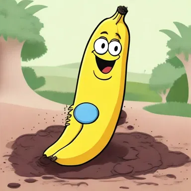 In the cartoon, the character slipped on a banana peel and landed on his back with his superficies covered in dirt.