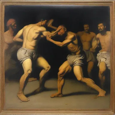 The painting depicted a trouncing scene, where a brawler was relentlessly beating his opponent.