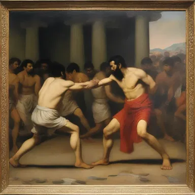 The painting depicted a trouncing scene, where a brawler was relentlessly beating his opponent.