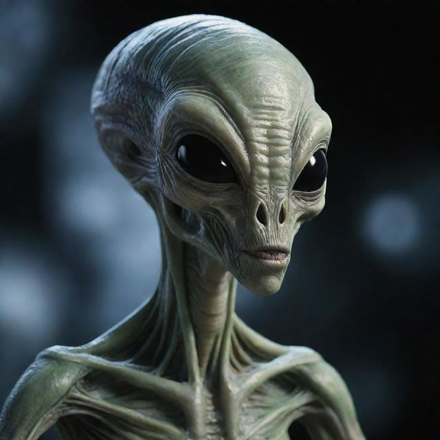 An intricately designed, realistic imagine of an alien from outer space.