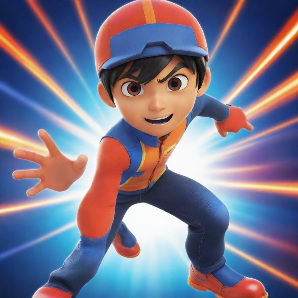 A vibrant, high-energy image of Boboiboy in an awesome pose, showcasing his powers.