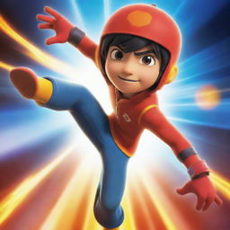 A vibrant, high-energy image of Boboiboy in an awesome pose, showcasing his powers.