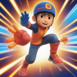 A vibrant, high-energy image of Boboiboy in an awesome pose, showcasing his powers.