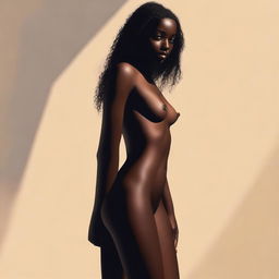 This digital art image showcases a full-body view of a sensual, dark-skinned 18-year-old woman