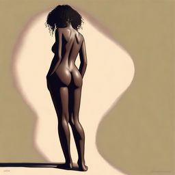 This digital art image showcases a full-body view of a sensual, dark-skinned 18-year-old woman