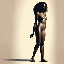 This digital art image showcases a full-body view of a sensual, dark-skinned 18-year-old woman