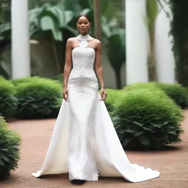 She wore a stunning dress inspired by the elegant shape and texture of the elephant ear leaves.