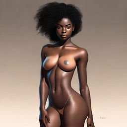 This digital art image features a full-bodied, dark-skinned 18-year-old woman