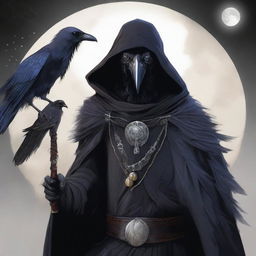 A top-notch digital art image vividly depicts a raven folk Sorcerer