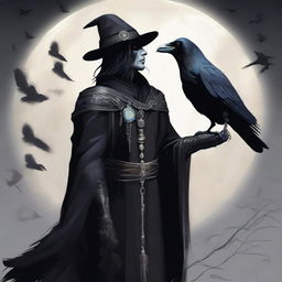 A top-notch digital art image vividly depicts a raven folk Sorcerer