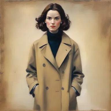 The artist painted a portrait of a woman in a knee-length coat, capturing the essence of her sophisticated style.