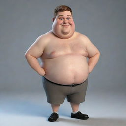 A 3D caricature of a humorous, overweight 25-year-old male