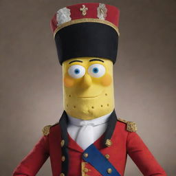 SpongeBob SquarePants is characterized as Napoleon Bonaparte, dressed in a French revolutionary war uniform and striking a commanding pose