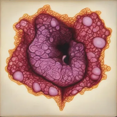 The painting depicted a vivid and intricate granuloma, showcasing the beauty in the growth of tissue.