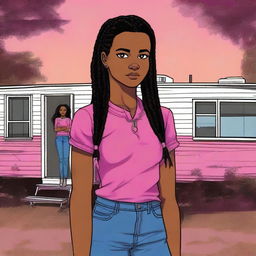 A high-quality digital art image portrays a beautiful Hispanic teenage girl with dark brown skin, black hair styled in two braids, and dark brown eyes