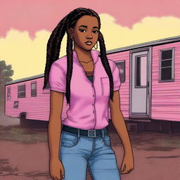 A high-quality digital art image portrays a beautiful Hispanic teenage girl with dark brown skin, black hair styled in two braids, and dark brown eyes