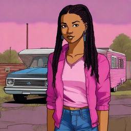 A high-quality digital art image portrays a beautiful Hispanic teenage girl with dark brown skin, black hair styled in two braids, and dark brown eyes