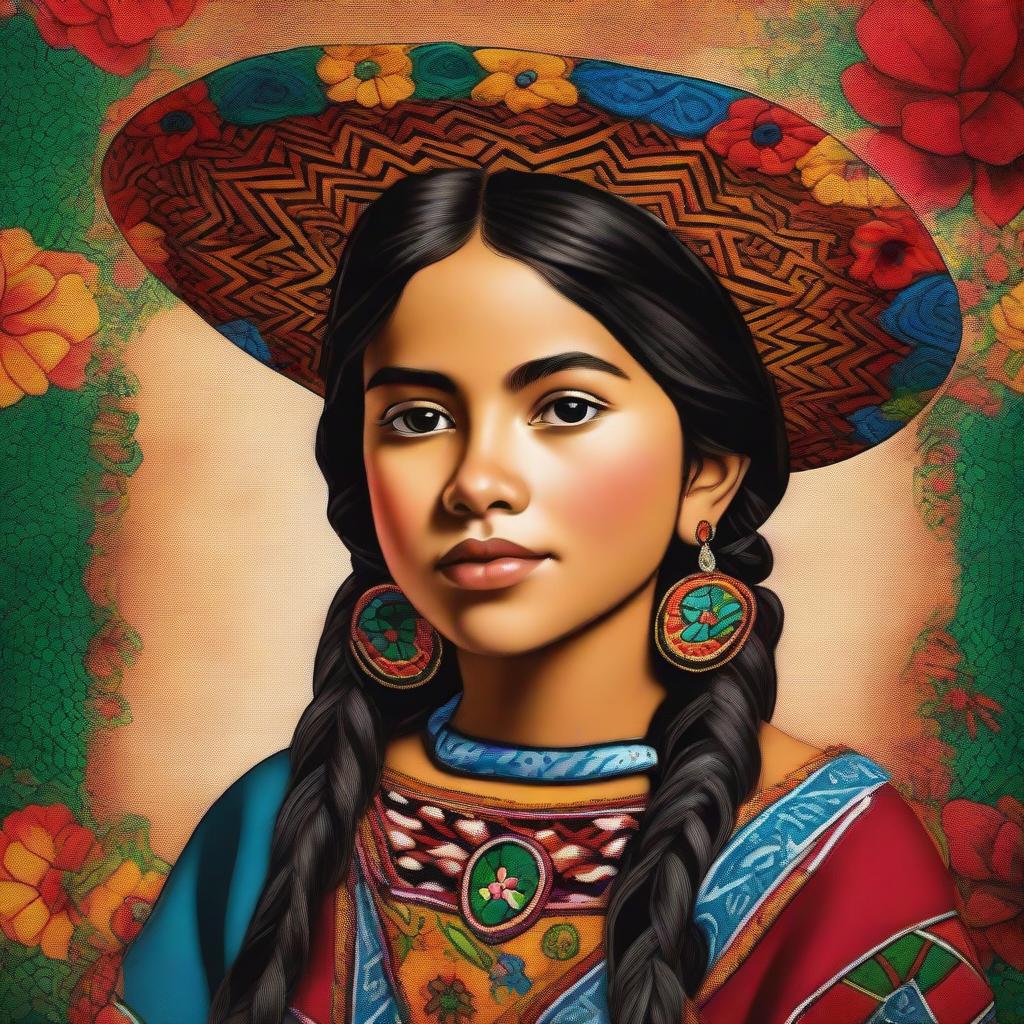 A high-quality digital art image portrays a young Mexican girl