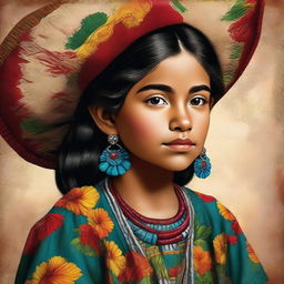 A high-quality digital art image portrays a young Mexican girl