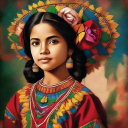 A high-quality digital art image portrays a young Mexican girl