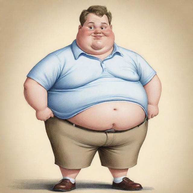 A caricature of a young, overweight individual