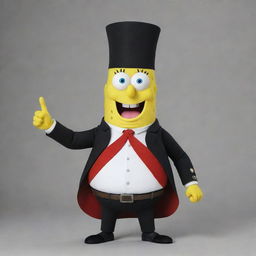 SpongeBob SquarePants is replicating the iconic poses of Napoleon Bonaparte, such as crossing his arms beneath his jacket and pointing towards the horizon