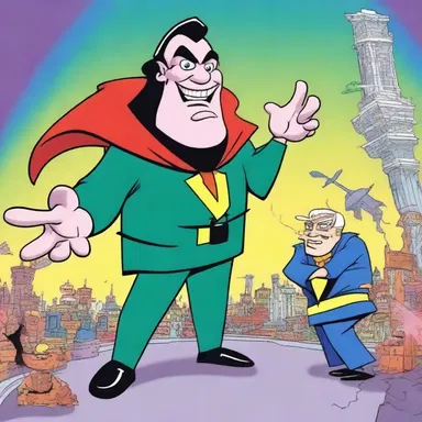 In the cartoon, the villain goes on a power trip and tries to take over the world.