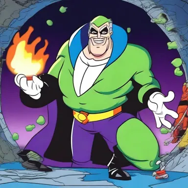 In the cartoon, the villain goes on a power trip and tries to take over the world.