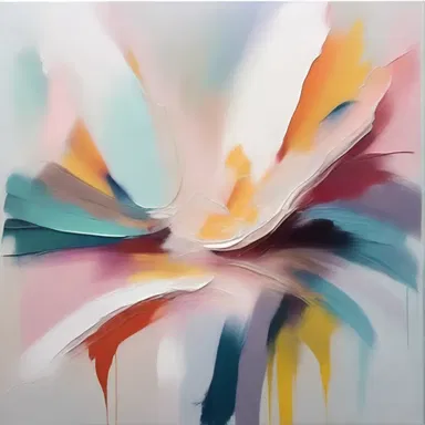 The abstract painting showcased intricate brushstrokes and a delicate color palette, creating a wafer-like texture on the canvas.