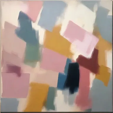 The abstract painting showcased intricate brushstrokes and a delicate color palette, creating a wafer-like texture on the canvas.