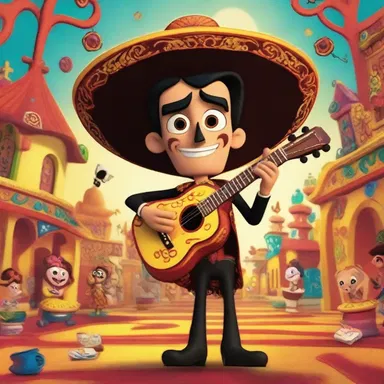 In the animated show 'The Book of Life', the main character, Manolo, embarks on a colorful adventure through the Land of the Remembered, accompanied by a mariachi band.