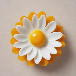 A sunny-side-up egg creatively presented as a blooming flower against a neutral background.