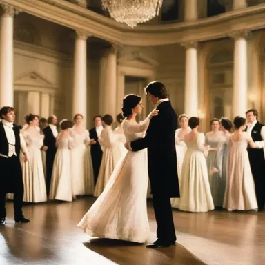 In the movie 'Pride and Prejudice', there is a beautiful scene where the characters participate in a graceful cotillion dance.
