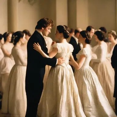 In the movie 'Pride and Prejudice', there is a beautiful scene where the characters participate in a graceful cotillion dance.