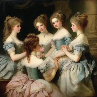 The painting 'The Cotillion' by Jean-Baptiste Greuze portrays a scene from a lavish cotillion, capturing the elegance and grace of the young ladies.