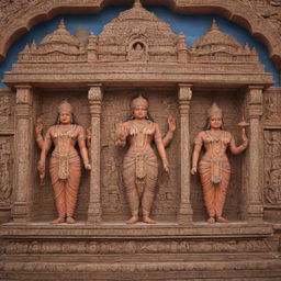 A photograph featuring Ram Mandir with stunningly detailed images of Ram, Laxman, Sita, and Hanuman