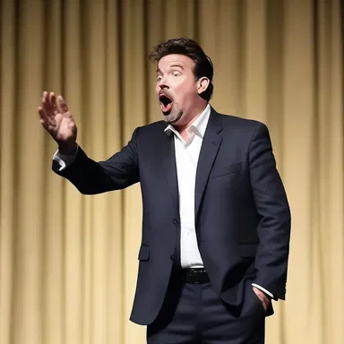 The comedian's hilarious punchline caught the audience off guard and left them in stitches, with mouths wide open in gape.