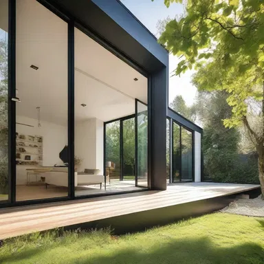 The modern house was designed with large glass windows, allowing natural light to flood in and creating a feeling of gape when you step inside.