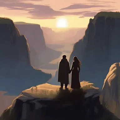 As the sun was setting, they stood at the edge of the cliff, gazing at the gape of the majestic valley before them, hand in hand.