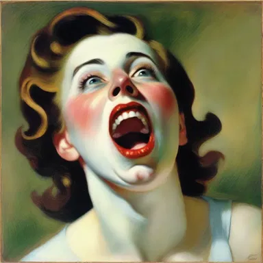 The artist's masterpiece depicts a woman gazing upwards with her mouth wide open in a gape of astonishment.